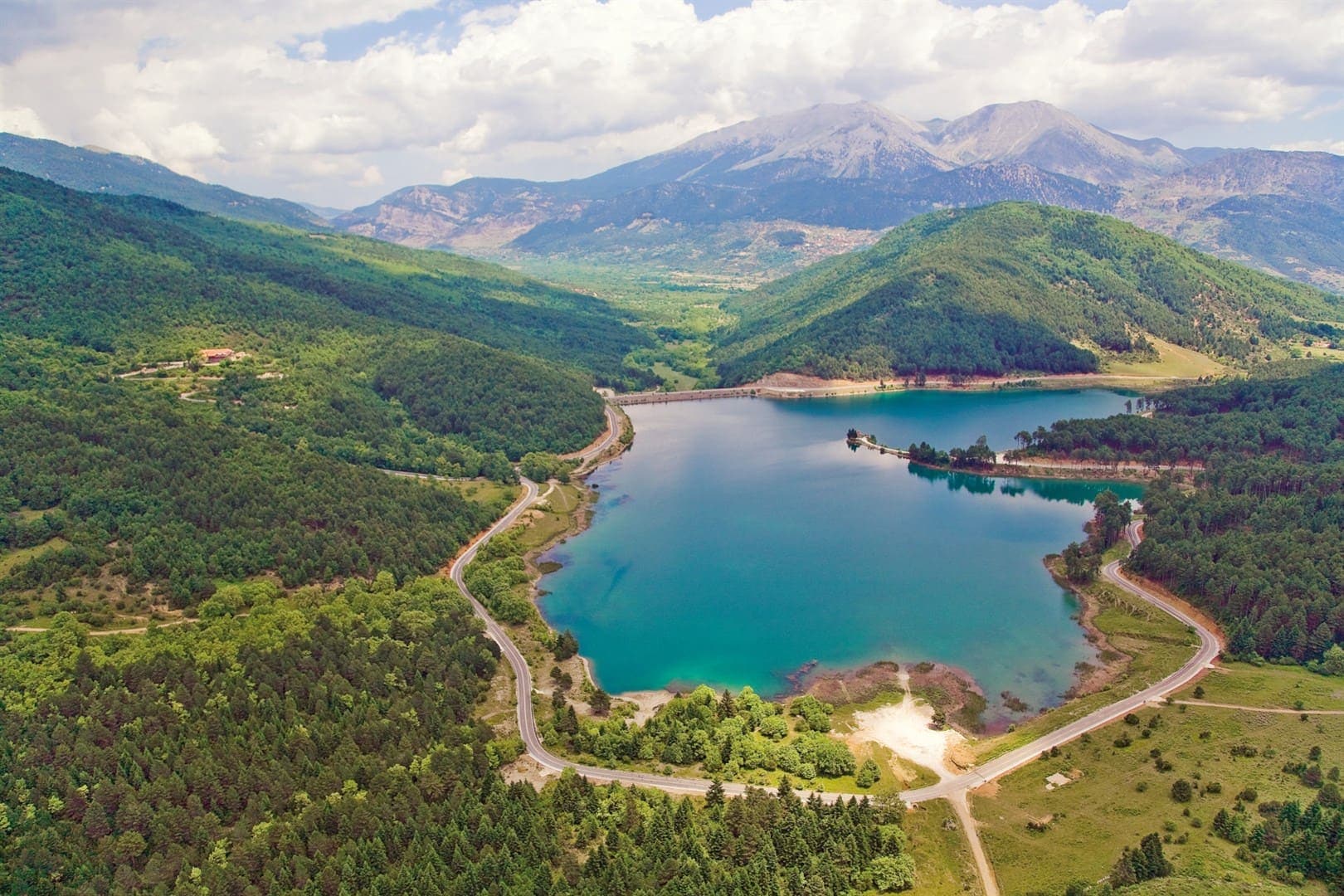 Lake Doxa surrounded by fir forests in Feneos valley, mountainous Corinthia, Greece
